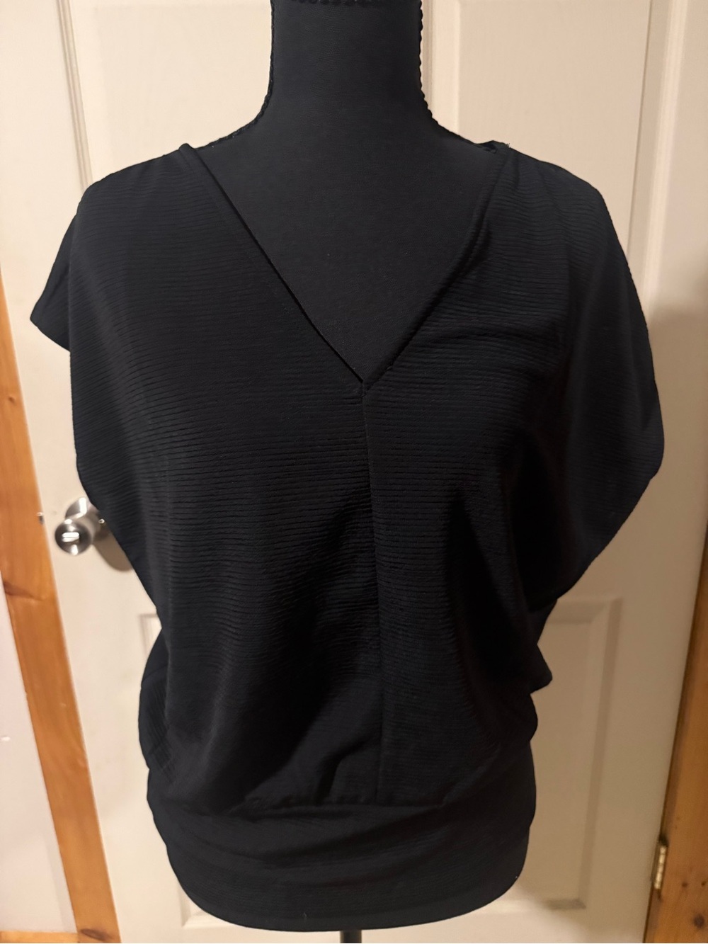 Ann Taylor Women's Black V-Neck Short Sleeve To, Large Petite